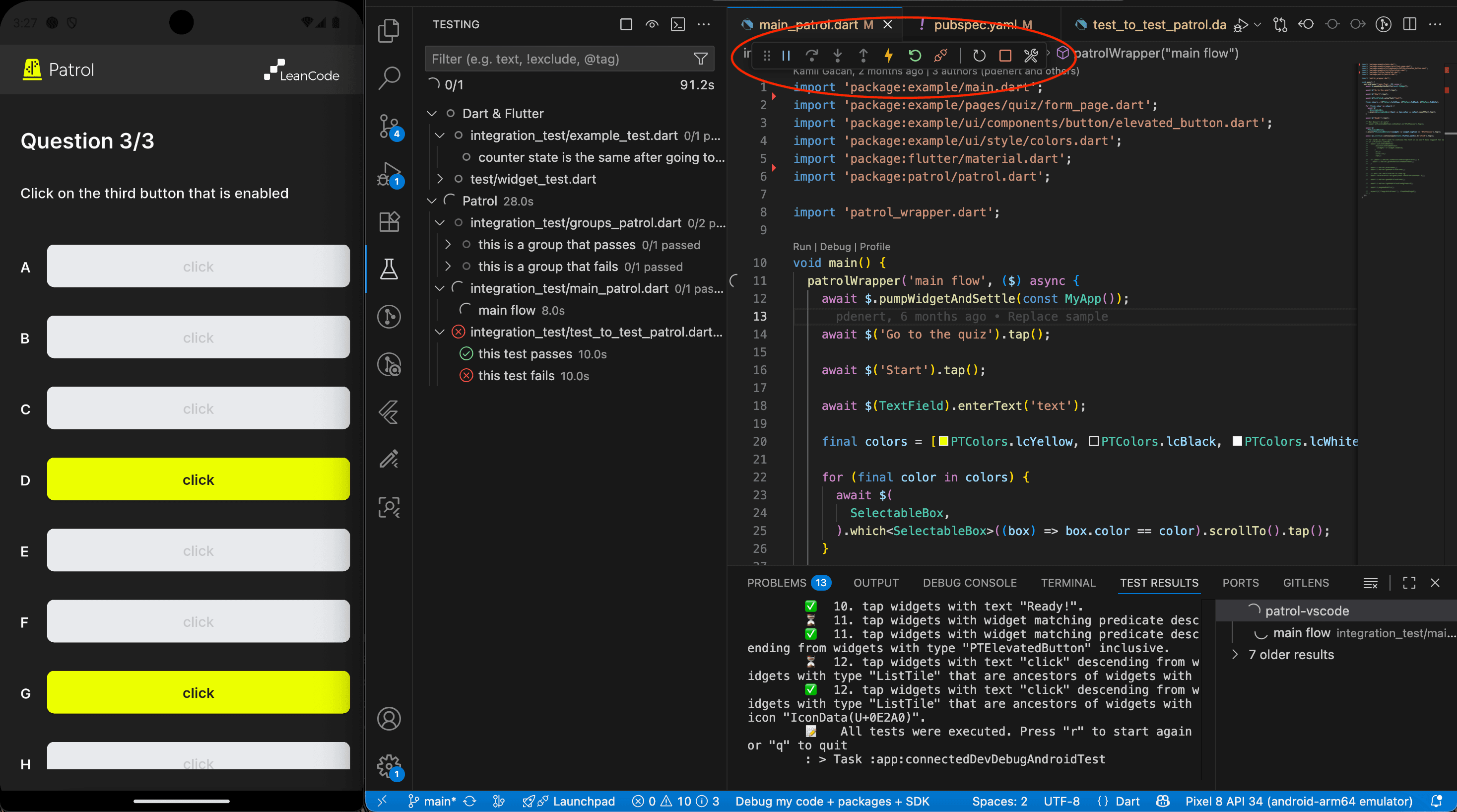 VS Code debugging toolbar