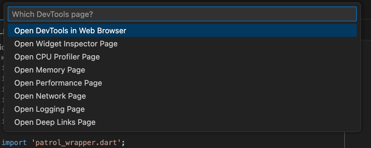 VS Code devtools dropdown