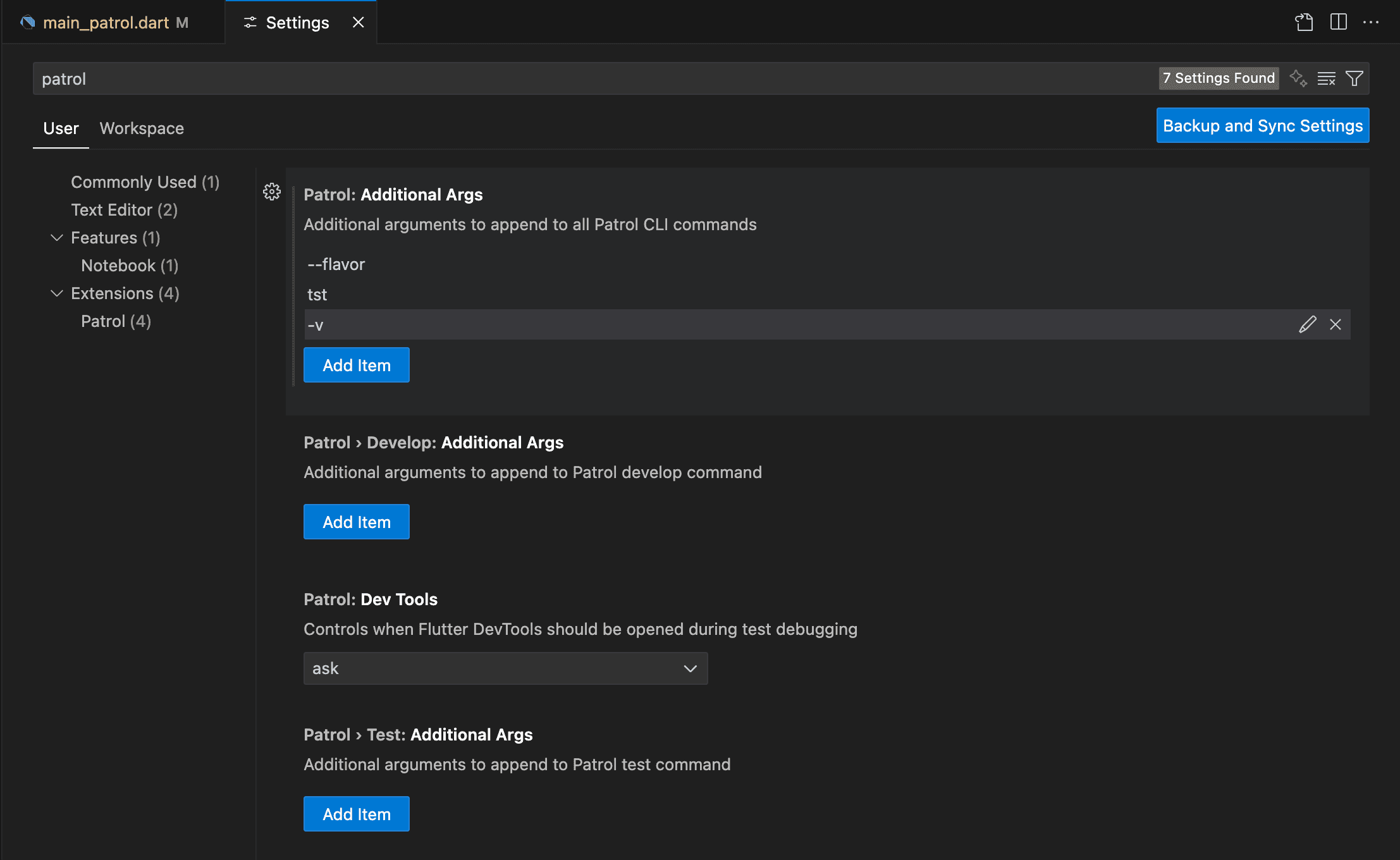 VS Code additional arguments